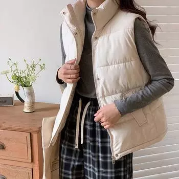 New Vest Women s Jacket Loose and Versatile Short Stand Collar Women s Down Cotton Vest Vest Autumn and Winter M чёрный