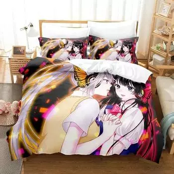 New Virtual Youtuber Tsukino Mito Bedding Set Cartoon Anime Three-piece Set Adult Kid Bedroom Duvet Cover Sets 3D Kawaii Girls AU Single 140x210cm