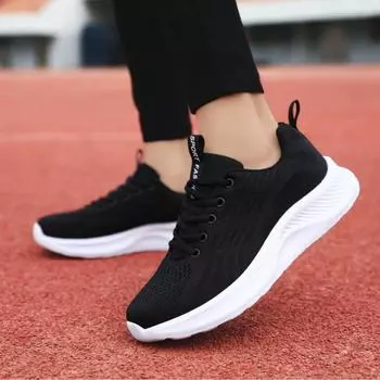 New Vulcanized Shoes for Women Fashion Lace Up Mesh Breathable Platform Sneakers Casual Flat Comfortable Light Tennis Shoes 35 белый