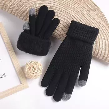New Warm and Cold-proof Touch Screen Gloves Thickened and Velvet Women s Winter Knitted Gloves To Protect The Cold average size