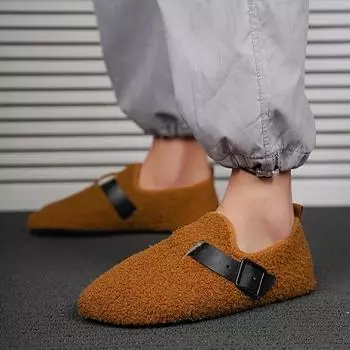 New Warm Cotton Men Shoes Winter Slip on Lightweight Slippers Women Plush Bedroom Home Cotton Loafers Unisex Winter Warm Shoes 36-37 бежевый