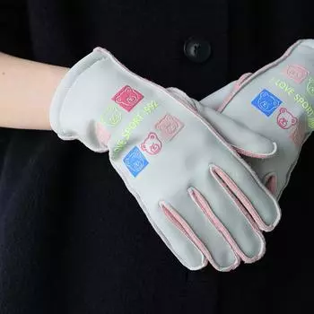 New Warm Gloves for Women In Autumn and Winter, Cute Bear Plus Velvet, Outdoor Windproof and Waterproof Cycling, Non-slip Touch Screen Cycling