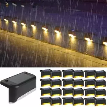 Новый теплый белый светодиодный солнечный светильник для ступеней, дорожка, лестница, уличные садовые светильники, водонепроницаемый светильник для балкона, украшение, патио, лестница, ограждение 2PCS