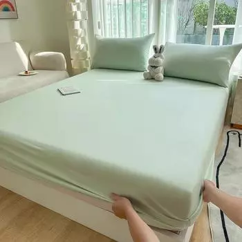 New Washed Cotton Mattress Solid Color Frosted Mattress Cover 360 Degree Wrap with Elastic Bedspread 90x200 200x220 More Size Only 2 pillowcases