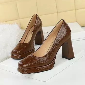 New waterproof table square head super high heel women s shoes light mouth thick heel single shoes versatile temperament high heels 35 бордовый