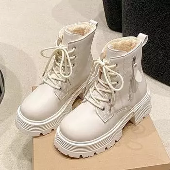 New Wear Resistant Winter Non-slip Warm Plush 2024 Hot Sale Round Head Ladies Boots Fashion Outdoors Women Shoes Botines Mujer 35 бежевый