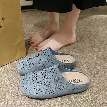 New wear thick soft bottom outer bag head half slippers women s bottom versatile Boken hollow summer casual cool slippers 35