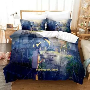 New Weathering With You Bedding Set Single Twin Full Queen King Size Bed Set Adult Kid Bedroom Duvetcover Sets Anime Bed EU Single 135x200cm