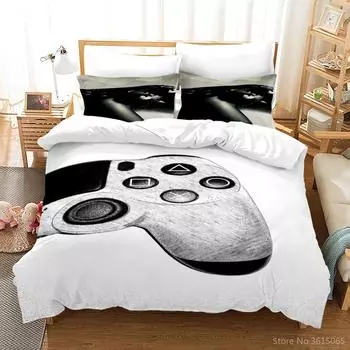 New White Game Gamepad Pattern Bedding Set Cartoon Duvet Cover Pillowcases 2/3pcs Bed Linen Single Double Size Dropshipping 135x200cm
