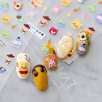 New Winnie the Pooh Nail Winnie the Pooh 5D Embossed Cartoon Nail Art Sticker Decals 6 PCS 3D Cartoon Nail Art Accessories for Nail Art Decoration