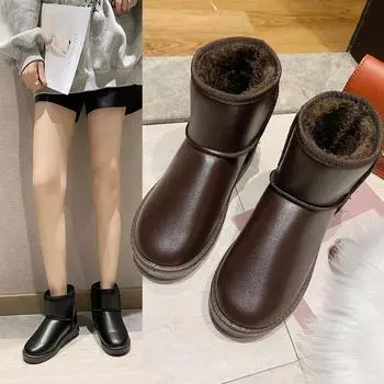 Новые зимние анти-лыжные ботинки для снегоходов, женские короткие ботинки из толстого хлопка с мягкой подошвой, короткие кожаные ботинки из флиса с толстой подошвой 35 белый