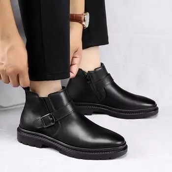 New Winter Boots New Luxury Brand Men Motorcycle Boots High Top All-match Leather Shoes Side Zipper Men Business Ankle Boots 39 коричневый