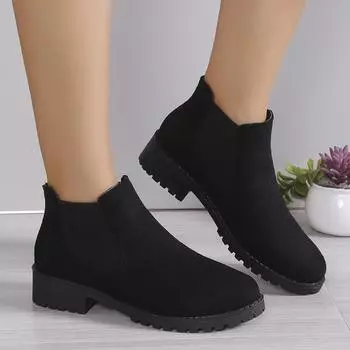 New Winter Casual and Comfortable Thick-soled Round-toe Black Sexy Elegant Warm Square-heeled Short Boots for Women 2024 36 коричневый