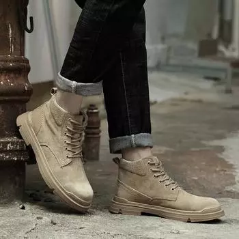 New Winter Casual Sneaker Casual Genuine Leather Ankle Boots Warm Plush Boots for Men s Leisure High Quality Cotton-padded Shoes 37 хаки