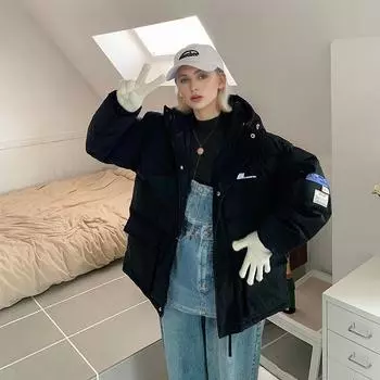 New winter college style bread clothes 2024 cotton clothes women s short loose hooded student small cotton-padded clothes S