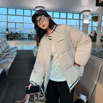 Новая зимняя хлопковая одежда женская одежда для хлеба ins модная супер огнеупорная утолщенная куртка студенческая бейсбольная одежда хлопковая подбитая одежда S белый