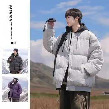 Новое зимнее хлопковое пальто, модное брендовое хлопковое пальто, куртка из плотного хлопка с капюшоном контрастного цвета, мужская куртка M