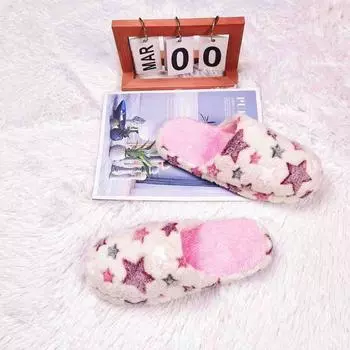New winter cotton slippers women s home indoor cute stars non-slip soft bottom silent couple home slippers белый