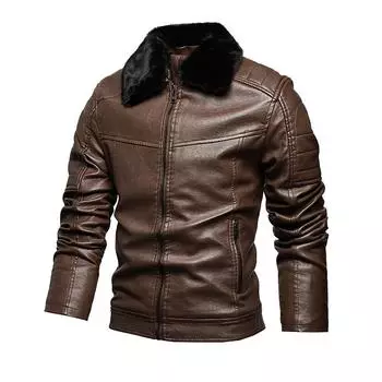 New Winter Fashion Jacket Men s Plus Velvet Padded Fur Collar Detachable Men s Leather Jacket Men s Wear L