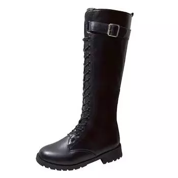 New Winter Fashionable Boots Round Toe Mid-heel -strap High Boots Comfortable Non-slip Enhance Personality Sexy Botas Mujer 35 чёрный