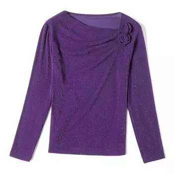 New Winter Fat Girl Women s Slanted Collar Solid Color Niche Design Versatile Long-sleeved Top T-shirt M чёрный