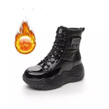 Новые зимние теплые короткие ботинки из натуральной кожи с толстой подошвой, плюшевые женские туфли, детские повседневные зимние ботинки с подошвой из соснового пирога 35