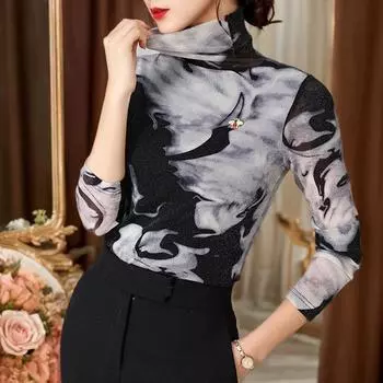 New Winter High Neck Long Sleeve Contrasting Color Bottoming Shirt Pullover Casual Inner Temperament T-shirt Top for Women S чёрный