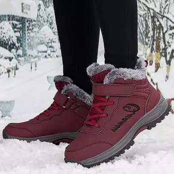 New Winter Hiking Boots Plush Leather Waterproof Outdoor Warm Winter Shoes Men s Women Slip On Fashion Snow Shoes Size 36-45 36