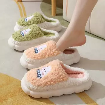 New winter home ladies cartoon rabbit cotton slippers indoor soft bottom non-slip warm simple men s couple cotton shoes 36-37 оранжевый