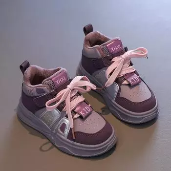 New Winter Kids Sneakers for Girls Chunky Non-slip Boys High-top Cotton Shoes Causal Children School Tennis Shoes Thick Bottom 27 фиолетовый