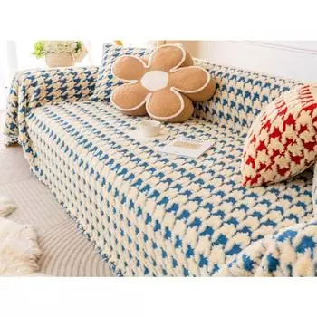 New Winter Lamb Velvet Sofa Cover Cloth Houndstooth Sofa Towel Full Cover Light 180*130cm