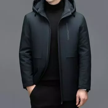 New winter men s down jacket lapel mid-length middle-aged men s loose warm hooded casual thickened jacket M