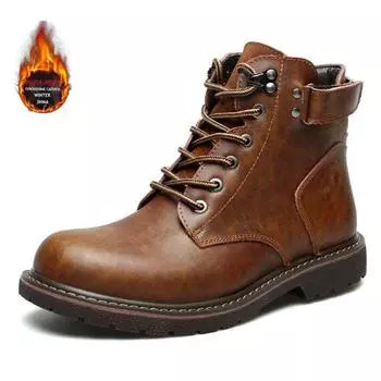 Новые зимние мужские теплые abke мотоциклетные ботинки кожаные ботинки модные мужские хлопковые теплые ботинки chaussure chic homme D75 38 верблюд