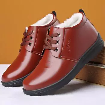 New Winter Outdoor Men Leather Boots Safety High-Top Ankles Boots Comfortable Safety Warm Non-Slip Business Men s Boots 39 чёрный