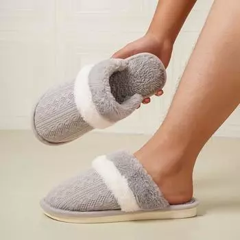 New winter plush slippers home non-slip warm cotton slippers plush thick bottom straight cotton slippers 38-39fit23.5cm-24cm серый