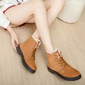 New winter snow boots women s boots Korean version women s cotton shoes large size short boots British women s shoes flat heel warm cotton boots tide Size 35