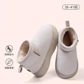 New winter snow boots women s pull on plush shoes faux suede leather ankle boots woman warm fur booties ladies wide short boots 36-37 чёрный