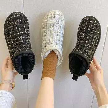 New Winter Snowshoes Large Size Flat Short Tube Northeast Cotton Shoes Plus Cashmere Thick Warm Snow Boots Women Women Shoes 36 грязно-белый