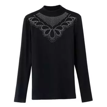 New Winter Style Fashionable German Velvet Thickened Iron Diamond Base Turtleneck Slim Large Size Long-sleeved T-shirt Top Small Shirt M