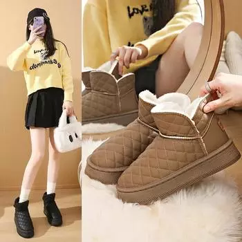 New Winter Thick Plush Warm Snow Boots Women Slip on Flat Heels Cotton Shoes Woman Non Slip Waterproof Ankle Boots Female 35 белый