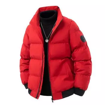 New Winter Thickened Jacket Autumn and Winter Hooded Short Tooling Bread Down Cotton Jacket M красный
