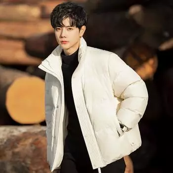 New Winter Trendy Down Jacket Men s Casual Stand-up Collar Thickened Short Bread Jacket Men s Winter Jacket M чёрный