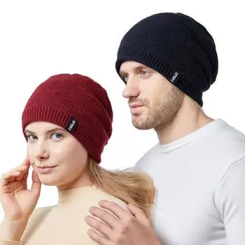 New winter velvet thickened knitted hat men s and women s corrugated cloth label versatile casual pullover to keep warm M56-58cm