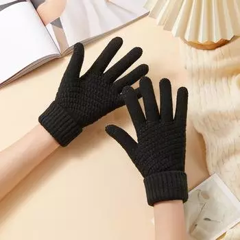 New Winter Warm Knitted Gloves Cold and Velvet Padded Cold Cycling Ladies Touch Screen Gloves average size