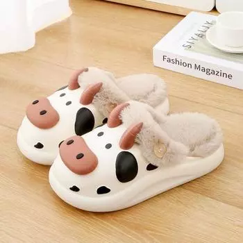 Новые зимние водонепроницаемые хлопковые тапочки женские/мужские мультяшные милые парные теплые домашние хлопковые туфли съемные нескользящие плюшевые тапочки 36-37 чёрный