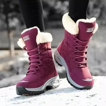 New Winter Women Boots High Quality Keep Warm Mid-Calf Snow Boots Women Lace-up Comfortable Ladies Boots Chaussures Femme 37 чёрный