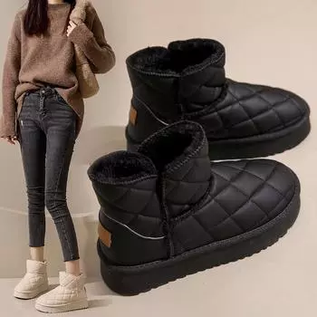 New Winter Women s Boots High-top Snow Boots Thickened Plush Warm Simple And Versatile Comfortable Cotton Shoes Solid Ankle 36 бежевый