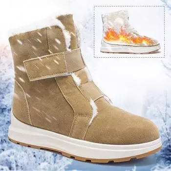 New Winter Women s plus Velvet Snow Boots Mid-Calf Velcro Boots Insulated Cotton-Padded Shoes Cotton Boots plus Size 36 хаки