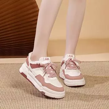 New winter women s shoes versatile casual sports cotton shoes trendy velvet warm little white shoes women Z 35 бежевый