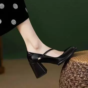 Новые женские туфли Мэри Джейн на высоком каблуке Женские туфли Kawaii Buckle Stap Cinderella Туфли-лодочки Lady Block High Heels Catwalk Lolita 35 чёрный